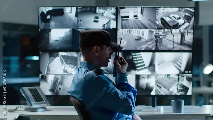 Security guards using walkie talkies for business communication